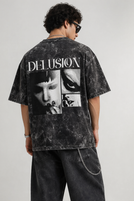 DELUSION | Unisex Acid Washed Oversized Tee