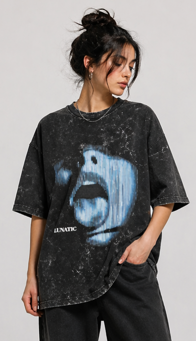 LUNATIC | Unisex Acid Washed Oversized Tee